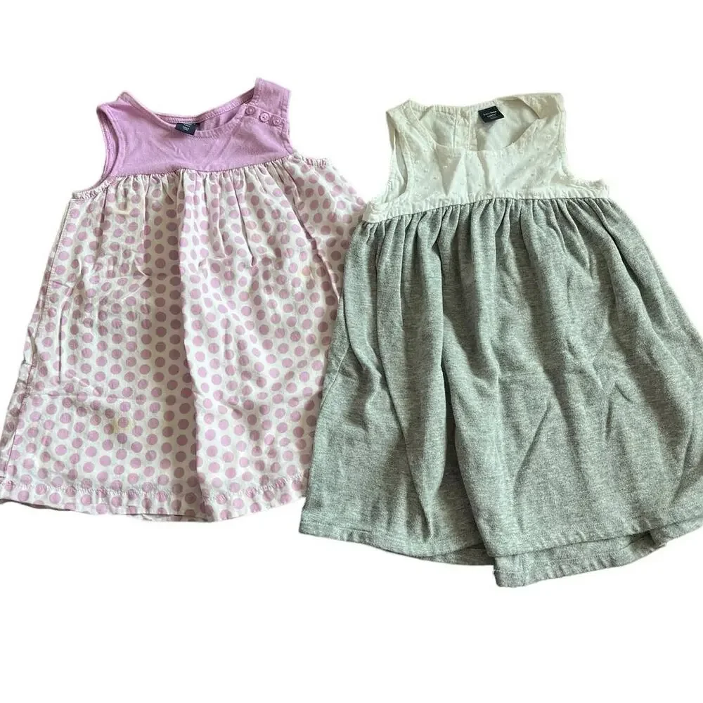 set of 2 Baby Gap sleeveless dresses toddler 2 lilac polka dot gray white